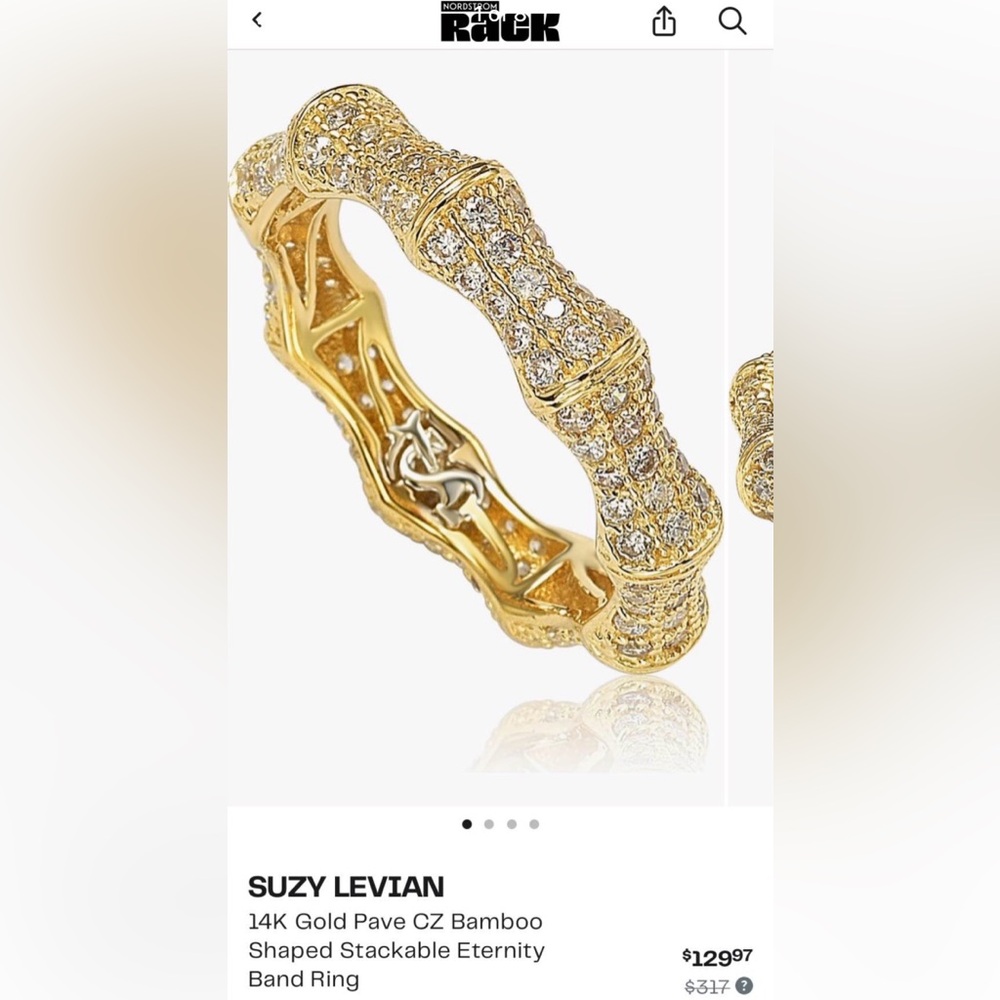 Suzy Levian 14K Gold Pave CZ Bamboo Shaped Stackable Eternity Band Ring